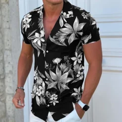 Discount OUKU Men's Floral Shirt Camp Collar Shirt Short Sleeve Fashion Designer Casual Outdoor Casual Daily Spring & Summer Turndown Button-Down Black White Yellow Blue Purple