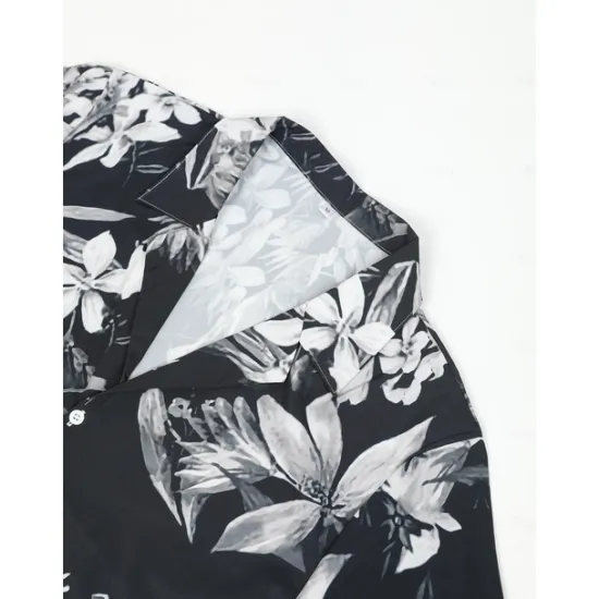 Discount OUKU Men's Floral Shirt Camp Collar Shirt Short Sleeve Fashion Designer Casual Outdoor Casual Daily Spring & Summer Turndown Button-Down Black White Yellow Blue Purple