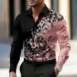 OUKU Men's Floral Shirt Dress Shirt Button Up Shirt Long Sleeve Business Casual Party Daily Fall Winter Spring & Summer Turndown Button Up 3D Print Black Yellow Pink
