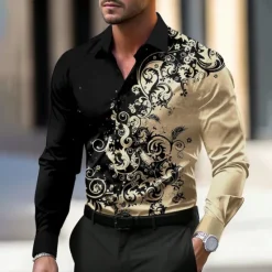OUKU Men's Floral Shirt Dress Shirt Button Up Shirt Long Sleeve Business Casual Party Daily Fall Winter Spring & Summer Turndown Button Up 3D Print Black Yellow Pink