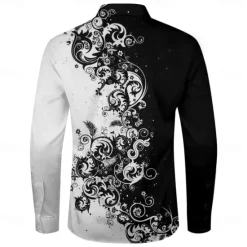 OUKU Men's Floral Shirt Dress Shirt Button Up Shirt Long Sleeve Business Casual Party Daily Fall Winter Spring & Summer Turndown Button Up 3D Print Black Yellow Pink