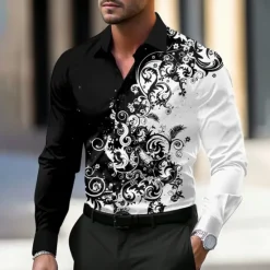 OUKU Men's Floral Shirt Dress Shirt Button Up Shirt Long Sleeve Business Casual Party Daily Fall Winter Spring & Summer Turndown Button Up 3D Print Black Yellow Pink