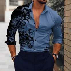 Hot OUKU Men's Floral Shirt Long Sleeve Fashion Designer Casual Daily Holiday Going out Spring & Summer Turndown 3D Print Button-Down Black Red Blue Brown Green