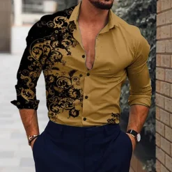Hot OUKU Men's Floral Shirt Long Sleeve Fashion Designer Casual Daily Holiday Going out Spring & Summer Turndown 3D Print Button-Down Black Red Blue Brown Green