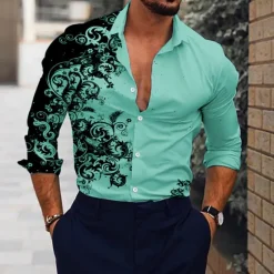 Hot OUKU Men's Floral Shirt Long Sleeve Fashion Designer Casual Daily Holiday Going out Spring & Summer Turndown 3D Print Button-Down Black Red Blue Brown Green