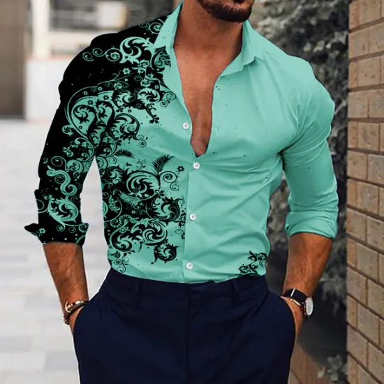 Hot OUKU Men's Floral Shirt Long Sleeve Fashion Designer Casual Daily Holiday Going out Spring & Summer Turndown 3D Print Button-Down Black Red Blue Brown Green