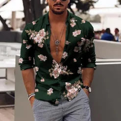 Best OUKU Men's Floral Shirt Long Sleeve Fashion Designer Casual Outdoor Daily Fall Winter Collar Print Button-Down Black Red Purple Green