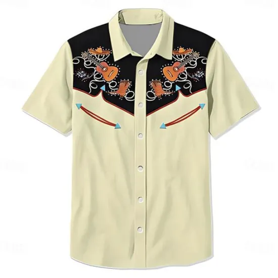 Outlet OUKU Men's Floral Shirt Western Shirt Button Up Shirt Short Sleeve Western Style Vacation Holiday Daily Wear Summer Turndown Khaki