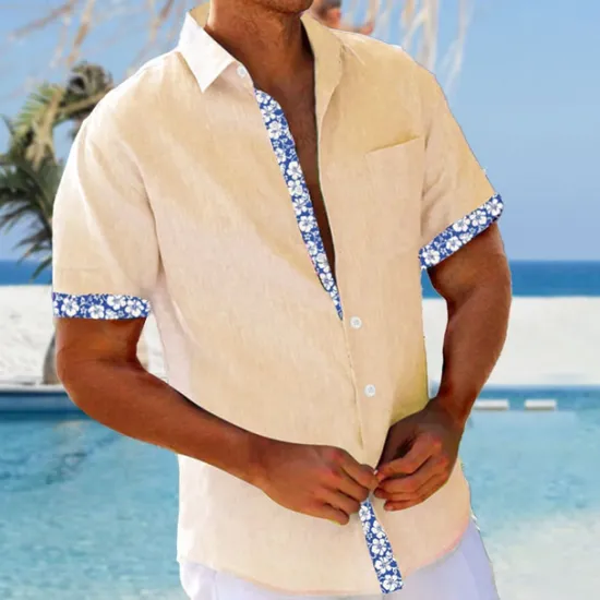 Discount OUKU Men's Floral Summer Hawaiian Shirt Aloha Shirt Short Sleeve Hawaiian Resort Vacation Casual Summer Spring Turndown Button Up White Yellow Pink Blue