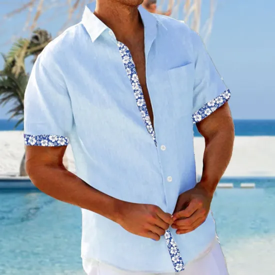 Discount OUKU Men's Floral Summer Hawaiian Shirt Aloha Shirt Short Sleeve Hawaiian Resort Vacation Casual Summer Spring Turndown Button Up White Yellow Pink Blue