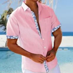 Discount OUKU Men's Floral Summer Hawaiian Shirt Aloha Shirt Short Sleeve Hawaiian Resort Vacation Casual Summer Spring Turndown Button Up White Yellow Pink Blue