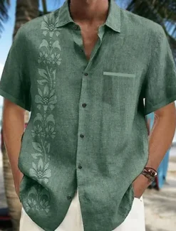 OUKU Men's Floral Summer Hawaiian Shirt Button Up Shirt Long Sleeve Fashion Designer Casual Outdoor Daily Holiday Fall & Winter Turndown Print Button-Down Yellow Green Gray+Blue Black + Black Blue+Blue