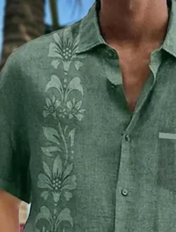 OUKU Men's Floral Summer Hawaiian Shirt Button Up Shirt Long Sleeve Fashion Designer Casual Outdoor Daily Holiday Fall & Winter Turndown Print Button-Down Yellow Green Gray+Blue Black + Black Blue+Blue