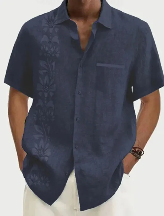 OUKU Men's Floral Summer Hawaiian Shirt Button Up Shirt Long Sleeve Fashion Designer Casual Outdoor Daily Holiday Fall & Winter Turndown Print Button-Down Yellow Green Gray+Blue Black + Black Blue+Blue