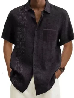 OUKU Men's Floral Summer Hawaiian Shirt Button Up Shirt Long Sleeve Fashion Designer Casual Outdoor Daily Holiday Fall & Winter Turndown Print Button-Down Yellow Green Gray+Blue Black + Black Blue+Blue