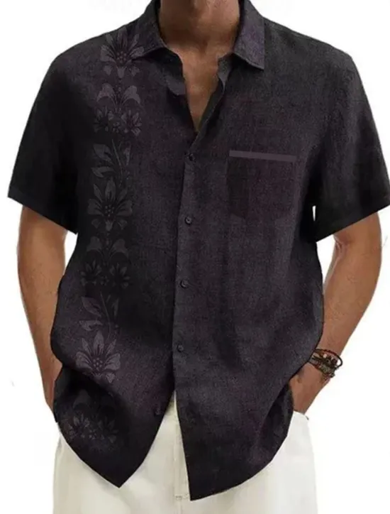 OUKU Men's Floral Summer Hawaiian Shirt Button Up Shirt Long Sleeve Fashion Designer Casual Outdoor Daily Holiday Fall & Winter Turndown Print Button-Down Yellow Green Gray+Blue Black + Black Blue+Blue