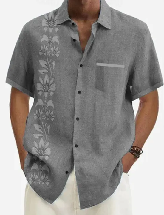 OUKU Men's Floral Summer Hawaiian Shirt Button Up Shirt Long Sleeve Fashion Designer Casual Outdoor Daily Holiday Fall & Winter Turndown Print Button-Down Yellow Green Gray+Blue Black + Black Blue+Blue