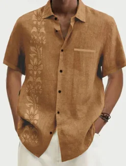 OUKU Men's Floral Summer Hawaiian Shirt Button Up Shirt Long Sleeve Fashion Designer Casual Outdoor Daily Holiday Fall & Winter Turndown Print Button-Down Yellow Green Gray+Blue Black + Black Blue+Blue