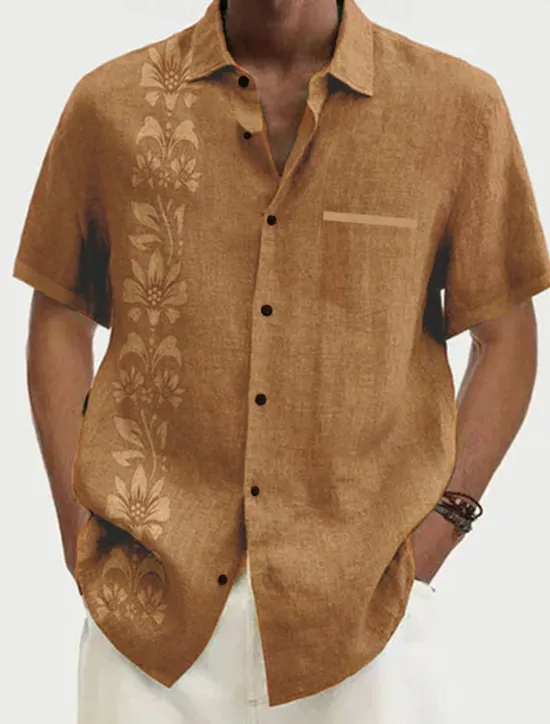 OUKU Men's Floral Summer Hawaiian Shirt Button Up Shirt Long Sleeve Fashion Designer Casual Outdoor Daily Holiday Fall & Winter Turndown Print Button-Down Yellow Green Gray+Blue Black + Black Blue+Blue