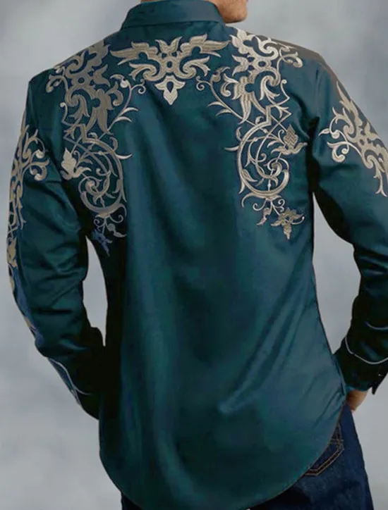 Sale OUKU Men's Floral Totem Shirt Western Shirt Cowboy Shirt Long Sleeve Fashion Designer Casual Outdoor Holiday Fall & Winter Turndown Print Button-Down Black Red Blue Purple Green