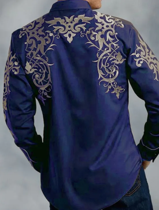 Sale OUKU Men's Floral Totem Shirt Western Shirt Cowboy Shirt Long Sleeve Fashion Designer Casual Outdoor Holiday Fall & Winter Turndown Print Button-Down Black Red Blue Purple Green