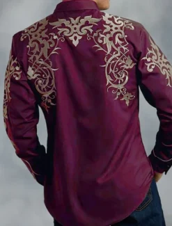 Sale OUKU Men's Floral Totem Shirt Western Shirt Cowboy Shirt Long Sleeve Fashion Designer Casual Outdoor Holiday Fall & Winter Turndown Print Button-Down Black Red Blue Purple Green
