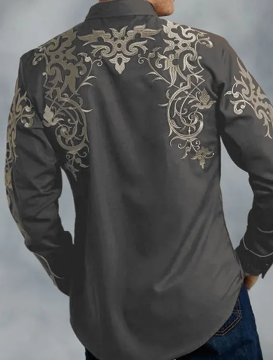 Sale OUKU Men's Floral Totem Shirt Western Shirt Cowboy Shirt Long Sleeve Fashion Designer Casual Outdoor Holiday Fall & Winter Turndown Print Button-Down Black Red Blue Purple Green