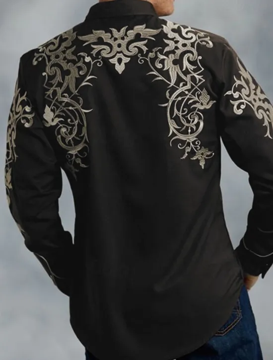 Sale OUKU Men's Floral Totem Shirt Western Shirt Cowboy Shirt Long Sleeve Fashion Designer Casual Outdoor Holiday Fall & Winter Turndown Print Button-Down Black Red Blue Purple Green