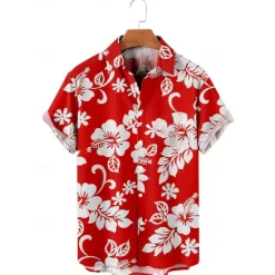 Discount OUKU Men's Floral Tropical Flowers Shirt Summer Hawaiian Shirt Aloha Shirt Short Sleeves Shirt Turndown Tropical Fashion Hawaiian Street Casual Hawaiian Red Blue Purple 3D Print S M L