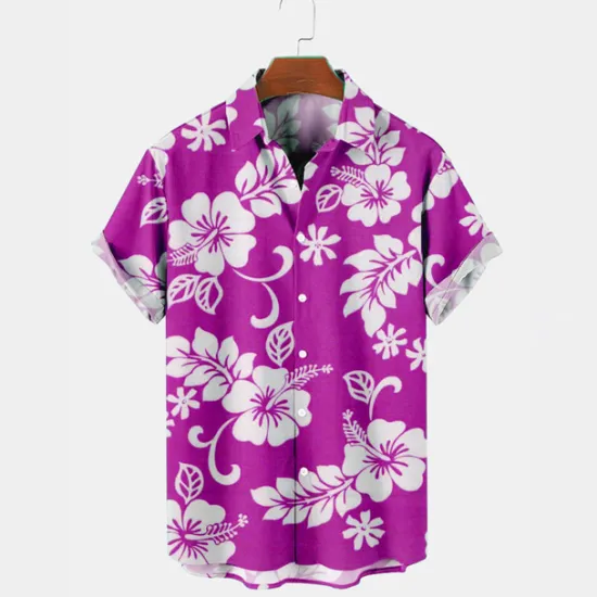 Discount OUKU Men's Floral Tropical Flowers Shirt Summer Hawaiian Shirt Aloha Shirt Short Sleeves Shirt Turndown Tropical Fashion Hawaiian Street Casual Hawaiian Red Blue Purple 3D Print S M L