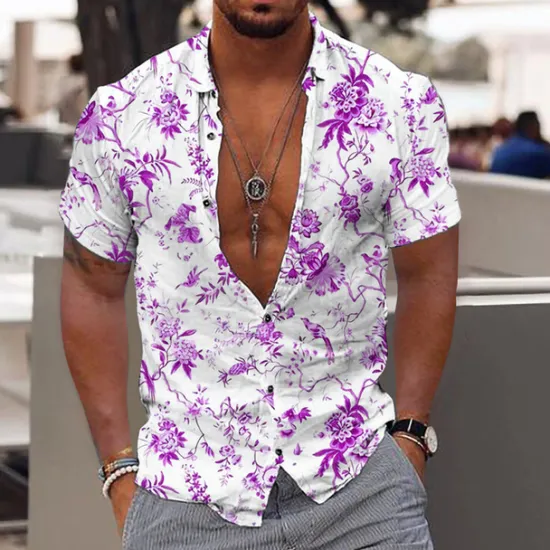 OUKU Men's Floral Tropical Flowers Leaves Shirt Summer Hawaiian Shirt Aloha Shirt Short Sleeves Shirt Turndown Fashion Designer Casual Outdoor Street Casual Yellow Light Green Blue 3D Print S M L