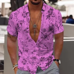 OUKU Men's Floral Tropical Flowers Leaves Shirt Summer Hawaiian Shirt Aloha Shirt Short Sleeves Shirt Turndown Fashion Designer Casual Outdoor Street Casual Yellow Light Green Blue 3D Print S M L
