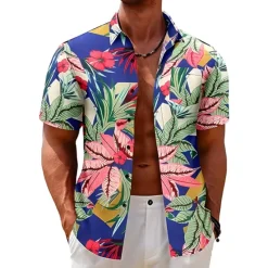 Clearance OUKU Men's Floral Tropical Flowers Shirt Summer Hawaiian Shirt Aloha Shirt Short Sleeves Shirt Turndown Fashion Designer Casual Outdoor Street Casual Black Yellow Red S M L