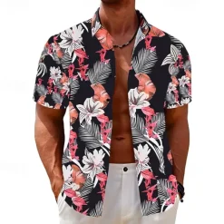 Clearance OUKU Men's Floral Tropical Flowers Shirt Summer Hawaiian Shirt Aloha Shirt Short Sleeves Shirt Turndown Fashion Designer Casual Outdoor Street Casual Black Yellow Red S M L
