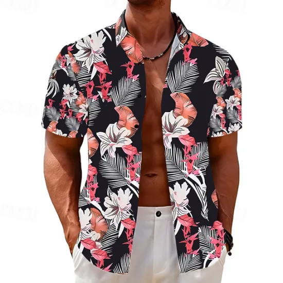 Clearance OUKU Men's Floral Tropical Flowers Shirt Summer Hawaiian Shirt Aloha Shirt Short Sleeves Shirt Turndown Fashion Designer Casual Outdoor Street Casual Black Yellow Red S M L