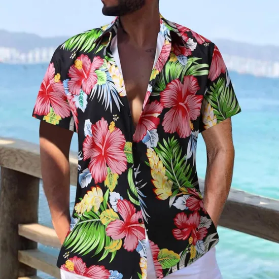 Clearance OUKU Men's Floral Tropical Flowers Shirt Summer Hawaiian Shirt Aloha Shirt Short Sleeves Shirt Turndown Fashion Designer Casual Outdoor Street Casual Black Yellow Red S M L