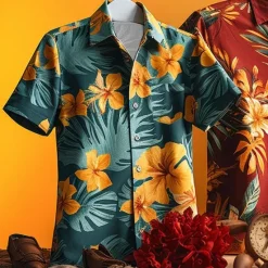 Online OUKU Men's Floral Tropical Flowers Shirt Summer Hawaiian Shirt Aloha Shirt Short Sleeve Shirt Turndown Hawaiian Casual Outdoor Street Casual Daily Burgundy Green S M L