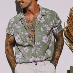 Outlet OUKU Men's Floral Tropical Flowers Shirt Summer Hawaiian Shirt Camp Collar Shirt Short Sleeve Shirt Turndown Fashion Designer Casual Outdoor Street Casual Yellow Light Green Blue Print S M L