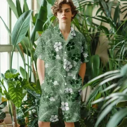 Clearance OUKU Men's Floral Tropical Flowers Summer Hawaiian Shirt Aloha Shirt Short Sleeves Shirt Turndown Hawaiian Casual Resort Outdoor Vacation Street Blue Green S M L