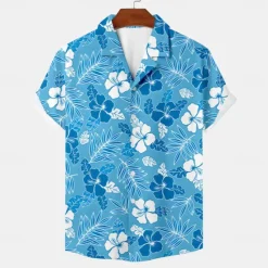 Clearance OUKU Men's Floral Tropical Flowers Summer Hawaiian Shirt Aloha Shirt Short Sleeves Shirt Turndown Hawaiian Casual Resort Outdoor Vacation Street Blue Green S M L
