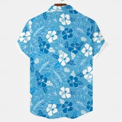 Clearance OUKU Men's Floral Tropical Flowers Summer Hawaiian Shirt Aloha Shirt Short Sleeves Shirt Turndown Hawaiian Casual Resort Outdoor Vacation Street Blue Green S M L