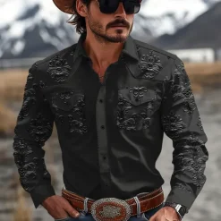 Outlet OUKU Men's Floral Western Shirt Cowboy Shirt Long Sleeve Western Sport Spring Fall Turndown Patchwork Black