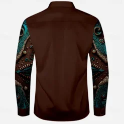 OUKU Men's Floral Western Shirt Cowboy Shirt Long Sleeve Western Sport Spring Fall Turndown Patchwork Yellow Red Brown Green Gray