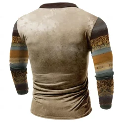 Best OUKU Men's Florals Sweatshirt Sweatshirt Long Sleeve Sweatshirt V Neck Ethnic Print Drawstring Spring Fall Brown