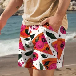Discount OUKU Men's Food Graphic Prints Pizza Swim Trunks Swim Shorts Board Shorts Mid Waist Vacation Hawaiian Holiday Vacation Holiday Beach Drawstring with Mesh lining Elastic Waist Designer Clothing Apparel