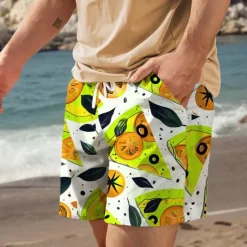 Discount OUKU Men's Food Graphic Prints Pizza Swim Trunks Swim Shorts Board Shorts Mid Waist Vacation Hawaiian Holiday Vacation Holiday Beach Drawstring with Mesh lining Elastic Waist Designer Clothing Apparel