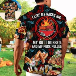 Hot OUKU Men's Food Letter Barbecue Shirt Summer Hawaiian Shirt Aloha Shirt Short Sleeve Shirt Cuban Collar Sports Fashion Streetwear Outdoor Casual Hawaiian Red Green S M L