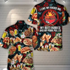 Hot OUKU Men's Food Letter Barbecue Shirt Summer Hawaiian Shirt Aloha Shirt Short Sleeve Shirt Cuban Collar Sports Fashion Streetwear Outdoor Casual Hawaiian Red Green S M L