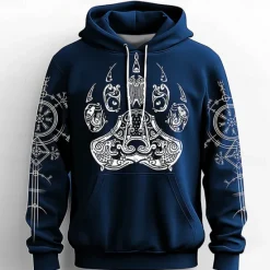 Sale OUKU Men's Footprint / Paw Viking Hoodies Sweatshirt Fashion Cool Long Sleeve Crew Neck Party Holiday Streetwear Black Blue Drawstring Fall Winter Designer