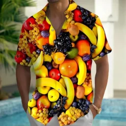 Best OUKU Men's Fruit Food Hamburger Summer Hawaiian Shirt Button Up Shirt Aloha Shirt Short Sleeve Hawaiian Holiday Beach Wear Summer Spring Turndown 3D Print Collared Shirts Front One Pocket Black Orange